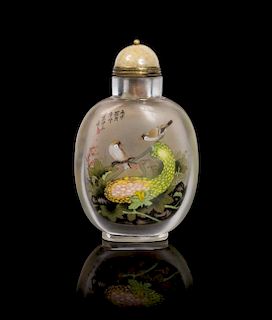 * An Inside Painted Glass Snuff Bottle Height 4 inches.