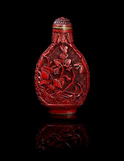 A Cinnabar Lacquer Snuff Bottle Height 3 inches.