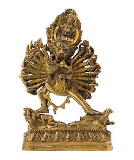 A Tibetan Gilt Bronze Figure of a Bodhisattva Height 7 inches.