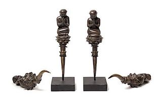 * A Group of Four Burmese Bronze Figures Height 13 1/2 inches.