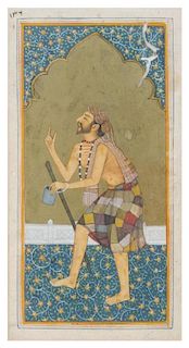 * An Indian Gouache Painting Height overall 13 7/8 x width 7 3/4 inches.