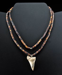 Two 20th C. Native American Necklaces w/ Shark Tooth