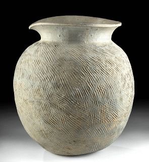 5th C. Korean Silla Stoneware Jar Cross-Hatching
