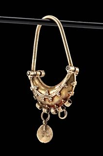 Roman Gold Crescent Earring w/ Granulated Details