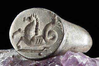 Romano Egyptian Lead Ring w/ Hippocamp & Trident