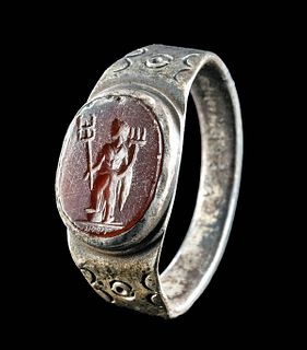 Roman Silver Ring with Carnelian Intaglio of Fortuna