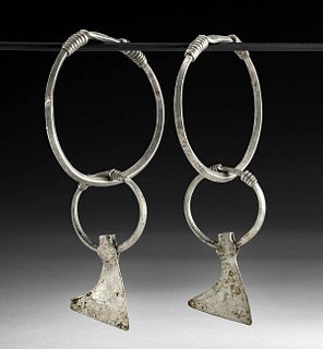 10th C. Viking Silver Earrings w/ Bearded Axe Ornaments
