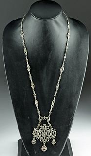 Early 20th C. European Silver Necklace w/ Masks
