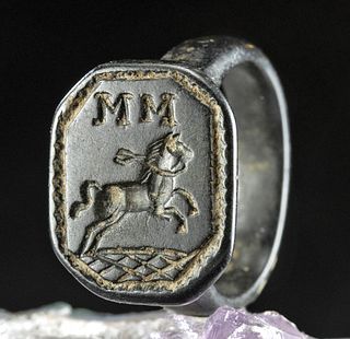 16th C. English Leaded Brass Ring w/ Rearing Horse