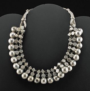 20th C. Indian Rajasthan Silver Choker Necklace