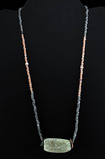 Maya Stone Bead Necklace w/ Greenstone Pendant