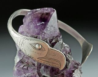20th C. NW Coast Tlingit Silver Eagle Bracelet
