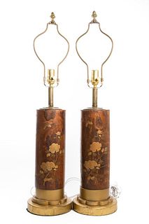 Circa 1900 Meiji Japanese Wood Vases Converted to Lamps