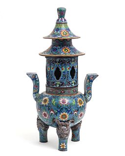 Chinese cloisonne over copper large pagoda temple incense burner/koro