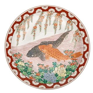 Large Japanese ceramic charger with Koi fish