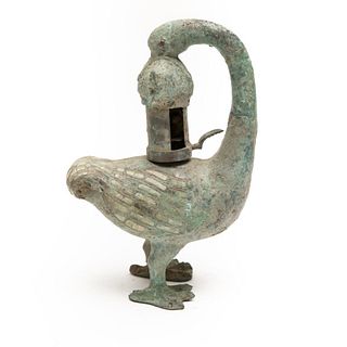 Antique Chinese Archaistic Bronze Goose Form Lamp