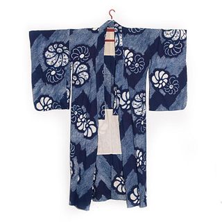 Japanese 1900 antique handwoven cotton yukata kimono, hand decorated