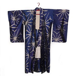 Japanese 1925 vintage Japanese blue handwoven silk meisen kimono
