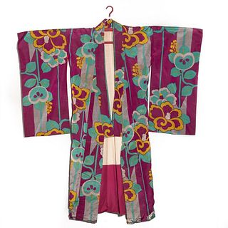 Japanese 1915 antique Japanese kasuri ikat handwoven silk kimono