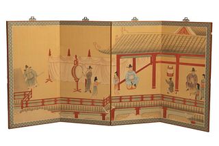 Asian Chinese 4 Fold Hand Painted Screen