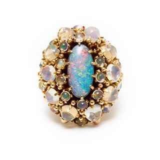 Vintage 14K Yellow Gold Opal Triplet Cabochon Ring