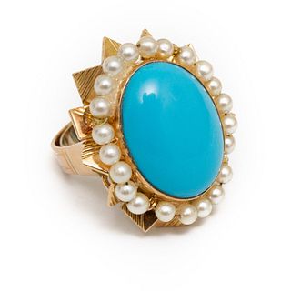 14K Gold, Turquoise and Diamond Ring