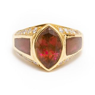 18K Gold and Diamond Marquise Cut and Shaped Pin Tourmaline Ring