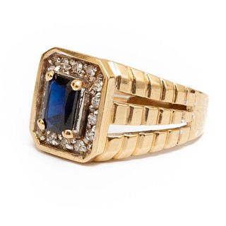 14K Gold, Diamond and Sapphire Ring