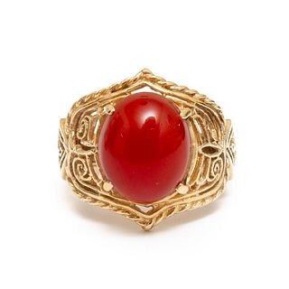 14k Gold Ring Set with Oval Carnelian Ring