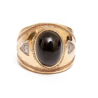 18k Gold Black Onyx and Diamond Ring