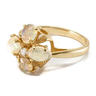 GIA 14k gold opal and diamond ring