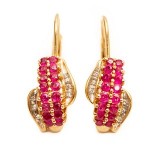 GIA Contemporary 14k gold diamond and ruby lever back earrings