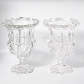 Pr of Signed Tiffany & Co Crystal Urns