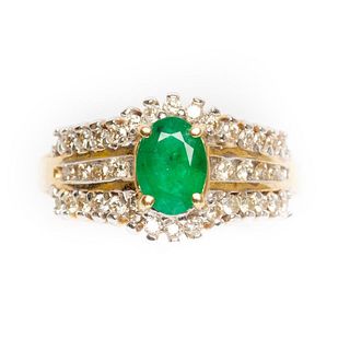 GIA 14K Gold and emerald ring with diamonds