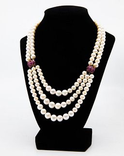 GIA Freshwater pearl necklace w 8.72 carats of ruby
