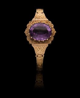 GIA Mid Victorian 14k gold and 13.8 ct amethyst bracelet