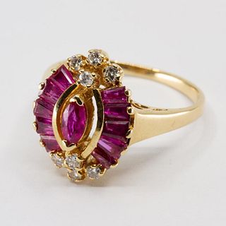 GIA 14k yellow gold diamond and ruby ring