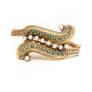 GIA Vintage 14K gold bracelet with pearls and jade