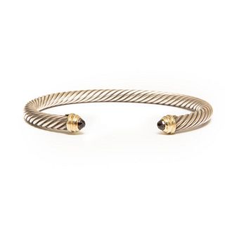 GIA David Yurman sterling gold and garnet cuff bracelet