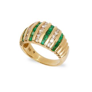 GIA 14Kt gold emerald and diamond ring size 7