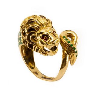 GIA 18K gold and enamel Italian Lion head Ring