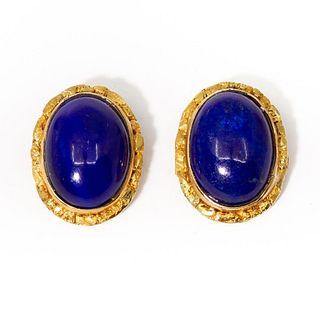 18k gold and lapis lazuli clip on gold earrings