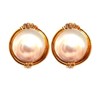 GIA Vintage 14kt gold, Mabe pearl and diamond earrings