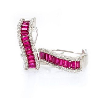 GIA 18k white gold ruby and diamond clip earrings