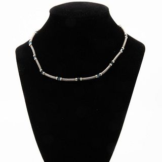 GIA David Yurman signed classic sterling cable necklace with blue topaz
