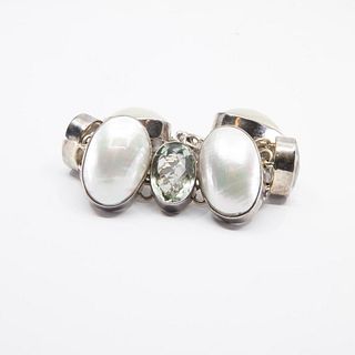 Sterling silver quartz and pearl bracelet