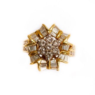 GIA Vintage 1950's gold and diamond cluster ring