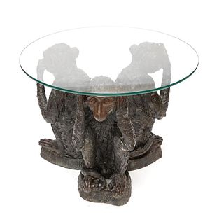 Three Wise Monkeys Bronze and Glass table