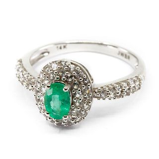 GIA 14k white gold emerald and white sapphire ring