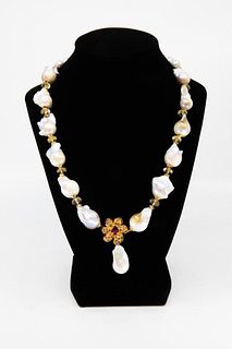 GIA Sterling silver, freshwater pearls ruby and citrine necklace